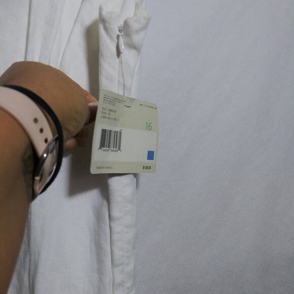 Liz Claiborne White Linen Midi Eyelet Trim Sleeveless Beachy Wedding Dress Sz 16 - Picture 7 of 10